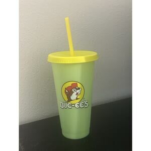 Buc-ees Color Changing Cup w/Lid & Straw 25oz Green Yellow Travel Beaver